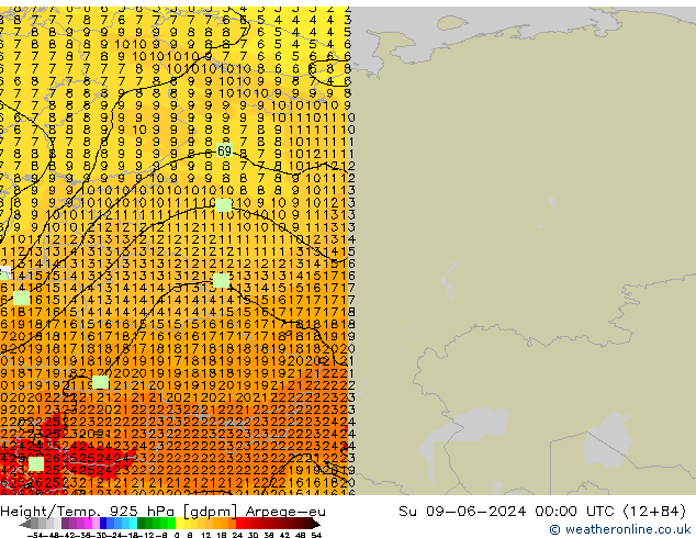 Yükseklik/Sıc. 925 hPa Arpege-eu Paz 09.06.2024 00 UTC