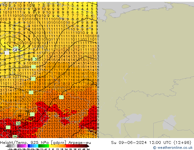 Height/Temp. 925 hPa Arpege-eu Dom 09.06.2024 12 UTC