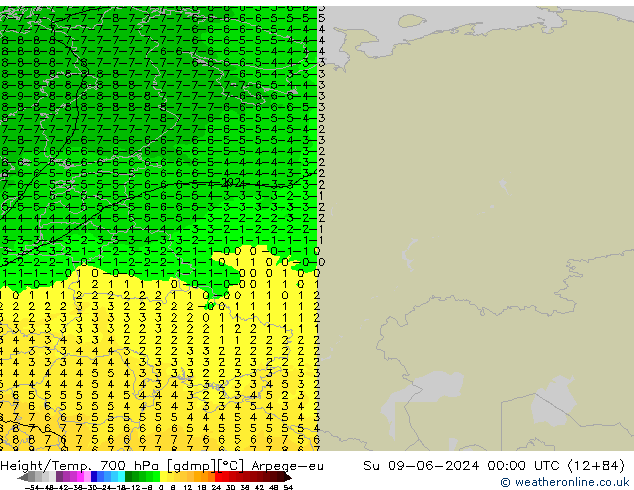 Height/Temp. 700 hPa Arpege-eu  09.06.2024 00 UTC