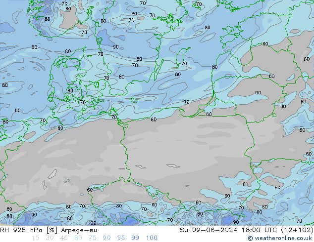 RH 925 hPa Arpege-eu So 09.06.2024 18 UTC