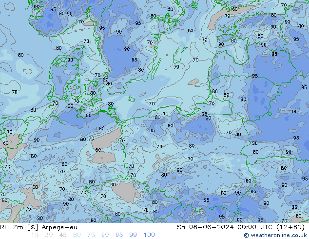 RH 2m Arpege-eu Sáb 08.06.2024 00 UTC