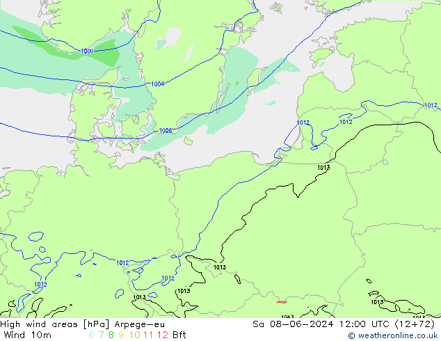 High wind areas Arpege-eu sam 08.06.2024 12 UTC