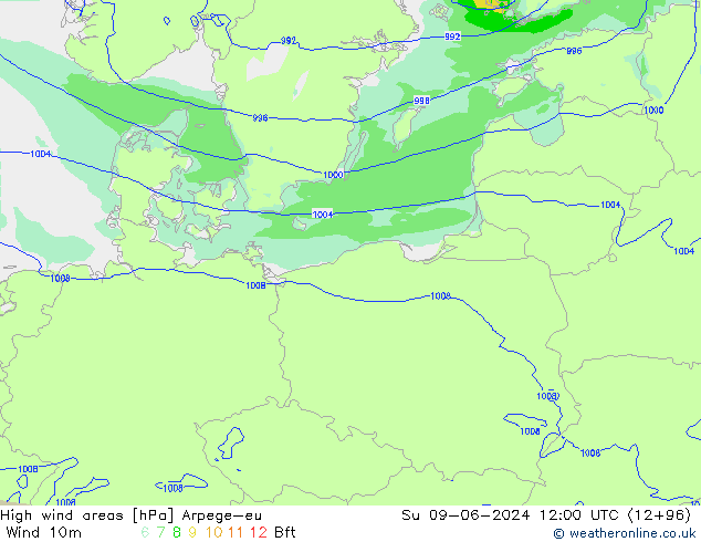 yüksek rüzgarlı alanlar Arpege-eu Paz 09.06.2024 12 UTC
