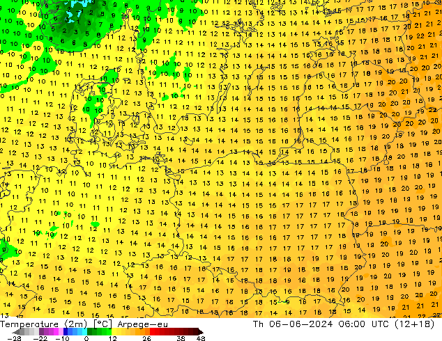 карта температуры Arpege-eu чт 06.06.2024 06 UTC