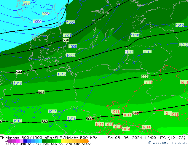 Thck 500-1000гПа Arpege-eu сб 08.06.2024 12 UTC