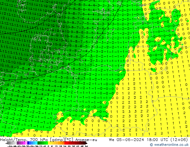 Height/Temp. 700 hPa Arpege-eu We 05.06.2024 18 UTC