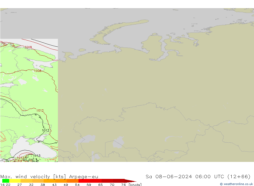 Max. wind velocity Arpege-eu So 08.06.2024 06 UTC