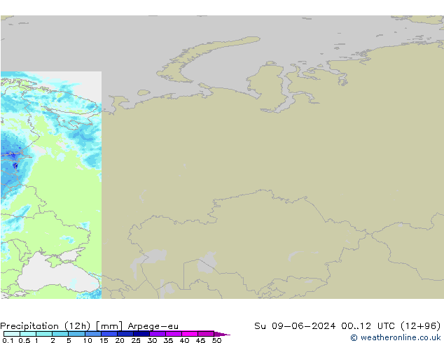 Precipitation (12h) Arpege-eu Su 09.06.2024 12 UTC