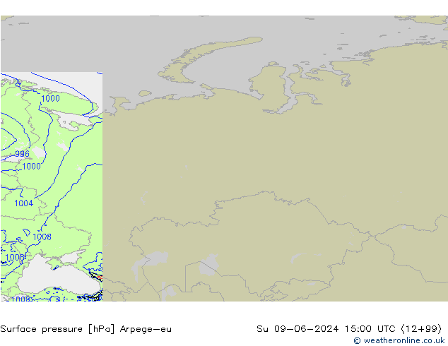 Pressione al suolo Arpege-eu dom 09.06.2024 15 UTC