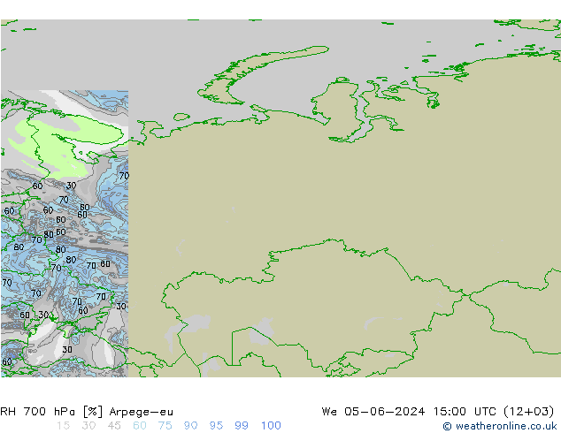 RH 700 hPa Arpege-eu mer 05.06.2024 15 UTC