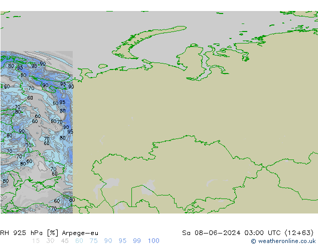 RH 925 hPa Arpege-eu Sa 08.06.2024 03 UTC