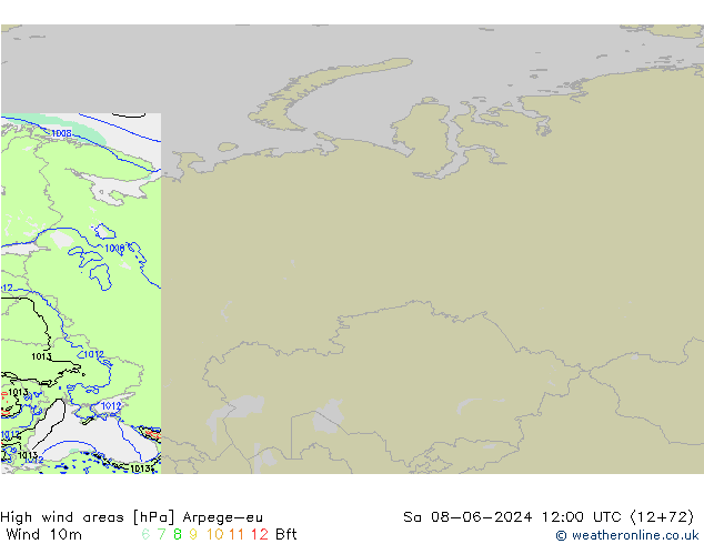 High wind areas Arpege-eu  08.06.2024 12 UTC