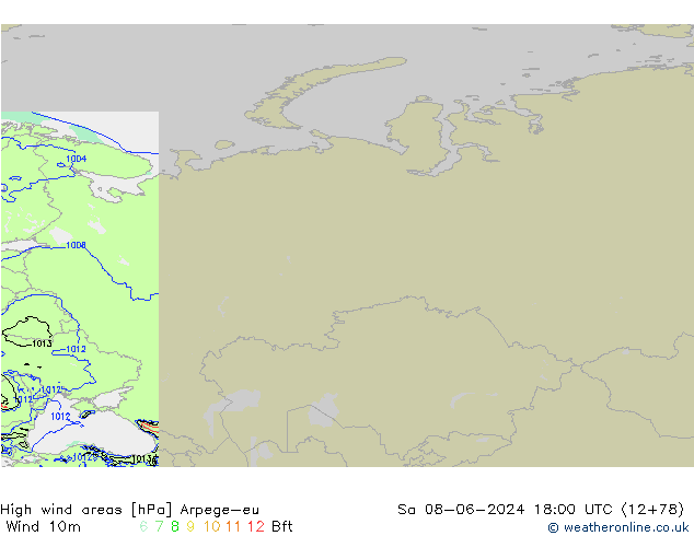 High wind areas Arpege-eu Sa 08.06.2024 18 UTC