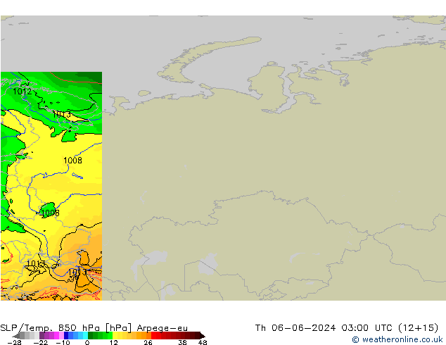 SLP/Temp. 850 hPa Arpege-eu Th 06.06.2024 03 UTC