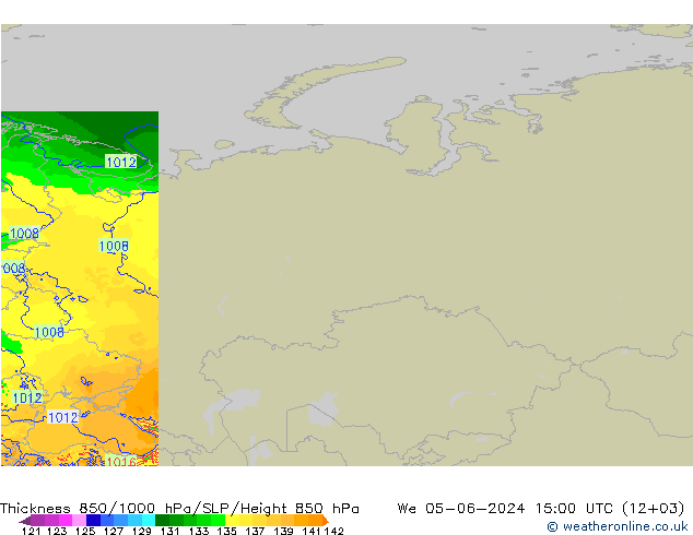 Espesor 850-1000 hPa Arpege-eu mié 05.06.2024 15 UTC