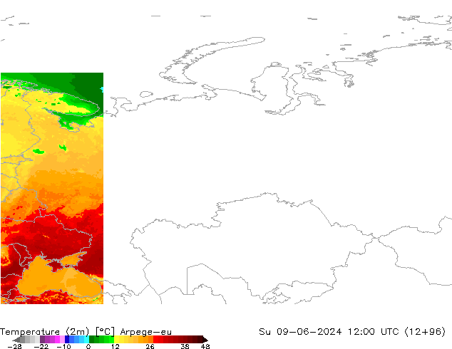 Sıcaklık Haritası (2m) Arpege-eu Paz 09.06.2024 12 UTC