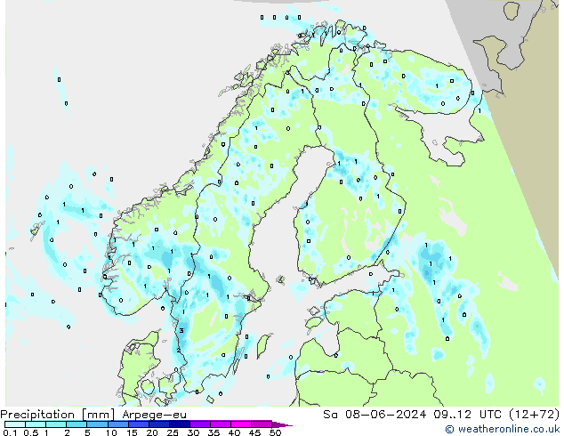 Precipitación Arpege-eu sáb 08.06.2024 12 UTC