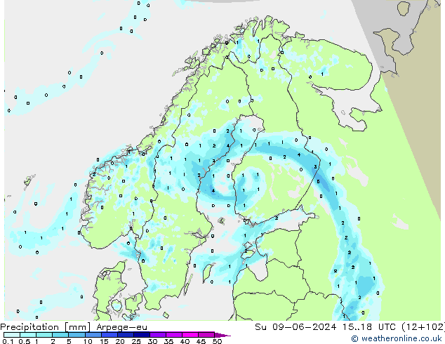 Précipitation Arpege-eu dim 09.06.2024 18 UTC