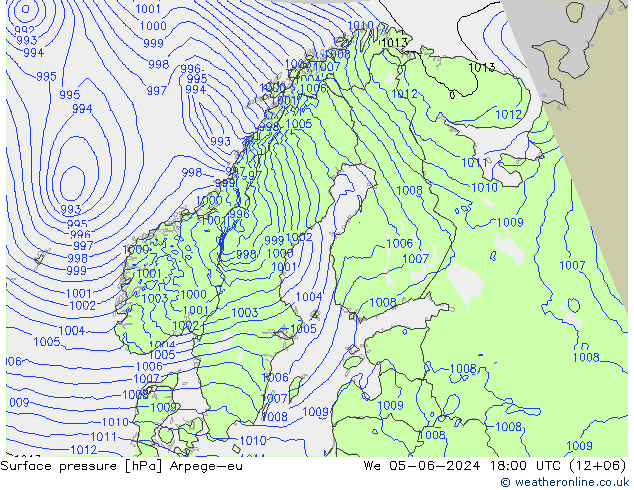 Bodendruck Arpege-eu Mi 05.06.2024 18 UTC