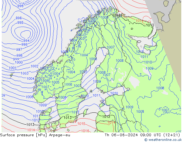 Surface pressure Arpege-eu Th 06.06.2024 09 UTC