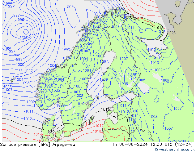 Surface pressure Arpege-eu Th 06.06.2024 12 UTC