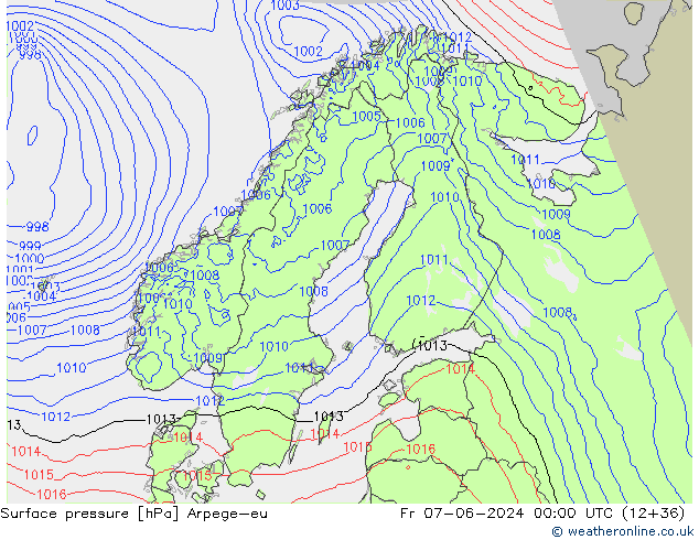 Atmosférický tlak Arpege-eu Pá 07.06.2024 00 UTC