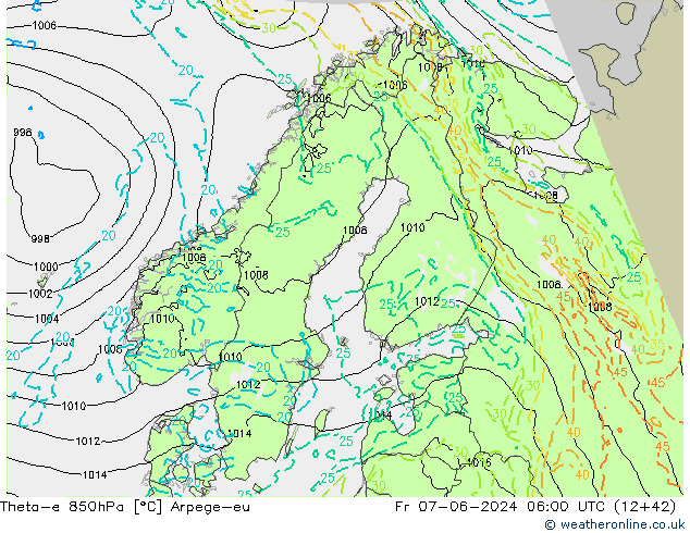 Theta-e 850hPa Arpege-eu ven 07.06.2024 06 UTC