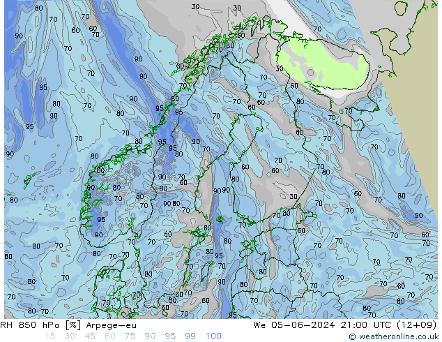 RH 850 hPa Arpege-eu St 05.06.2024 21 UTC