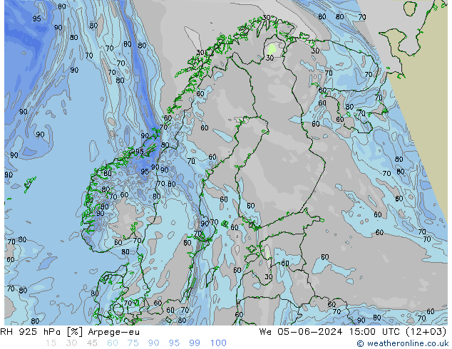 RH 925 hPa Arpege-eu mer 05.06.2024 15 UTC