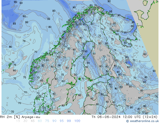 RH 2m Arpege-eu czw. 06.06.2024 12 UTC