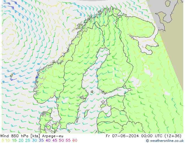 Wind 850 hPa Arpege-eu Fr 07.06.2024 00 UTC