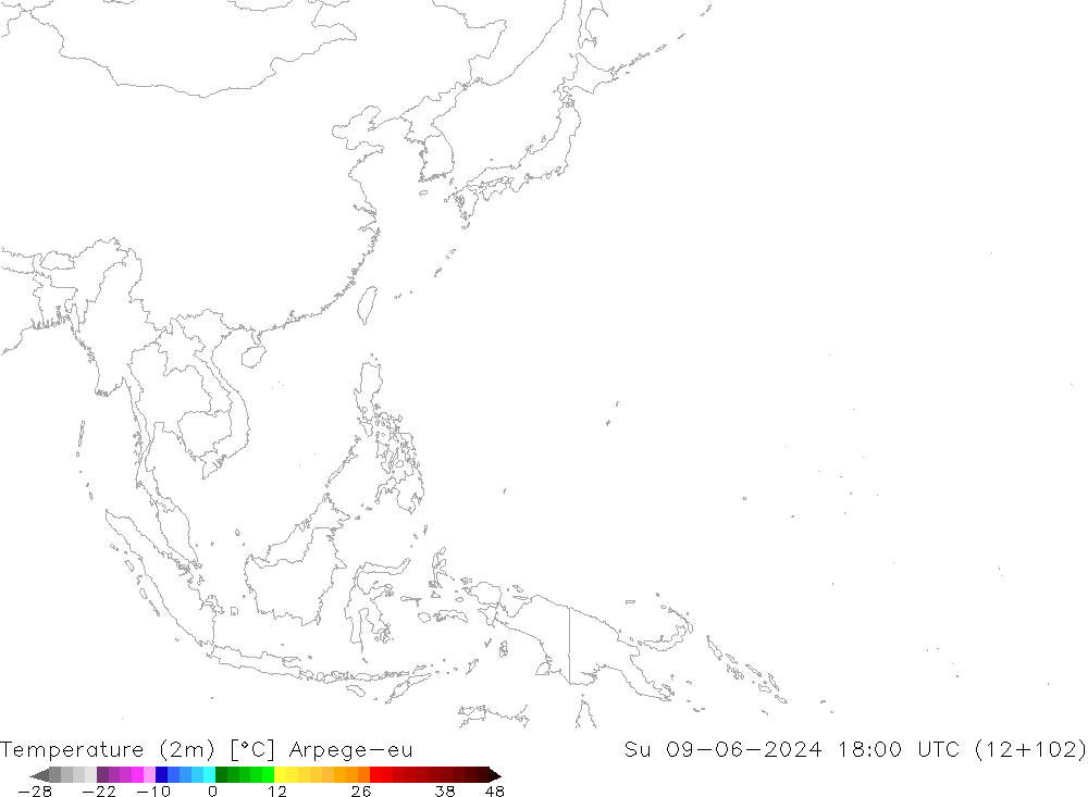 température (2m) Arpege-eu dim 09.06.2024 18 UTC