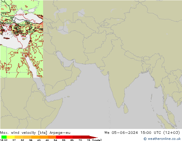 Max. wind velocity Arpege-eu We 05.06.2024 15 UTC