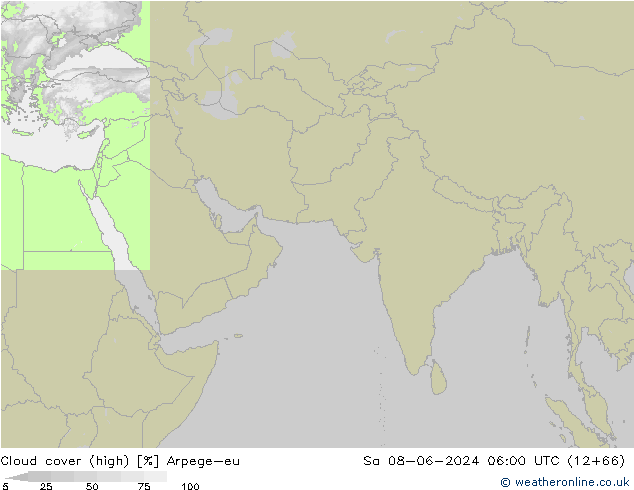 Cloud cover (high) Arpege-eu Sa 08.06.2024 06 UTC