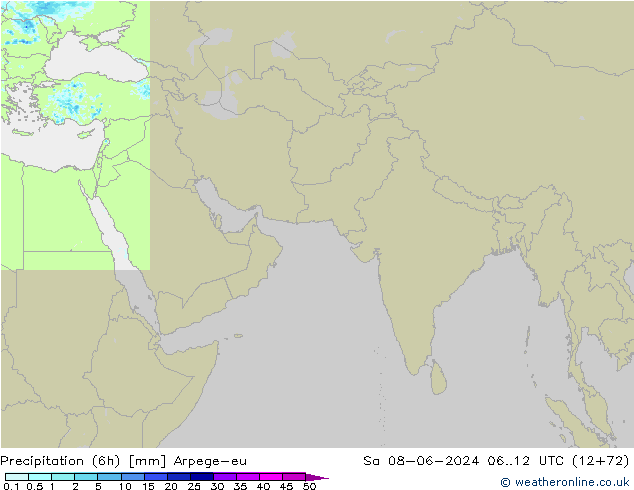 Precipitazione (6h) Arpege-eu sab 08.06.2024 12 UTC
