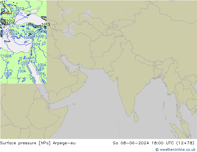 Pressione al suolo Arpege-eu sab 08.06.2024 18 UTC