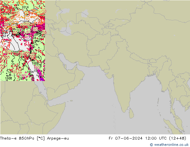 Theta-e 850hPa Arpege-eu Pá 07.06.2024 12 UTC