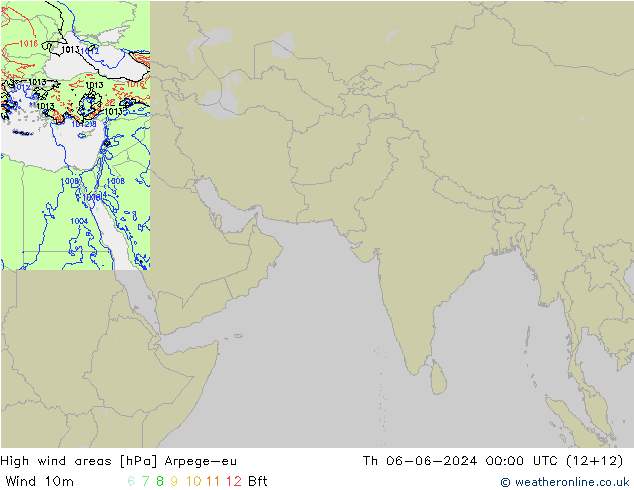 High wind areas Arpege-eu Čt 06.06.2024 00 UTC