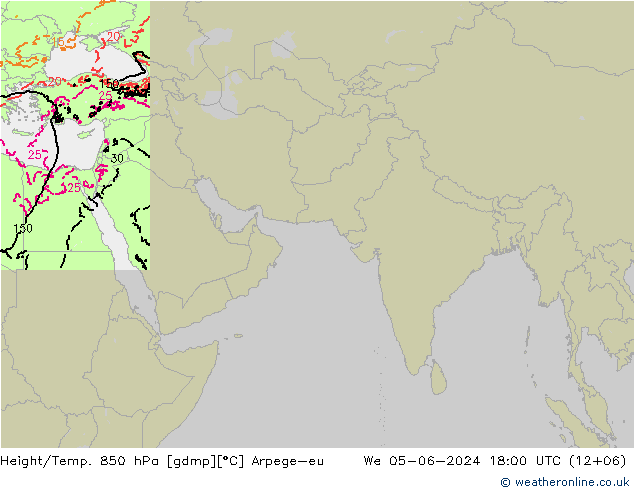 Geop./Temp. 850 hPa Arpege-eu mié 05.06.2024 18 UTC
