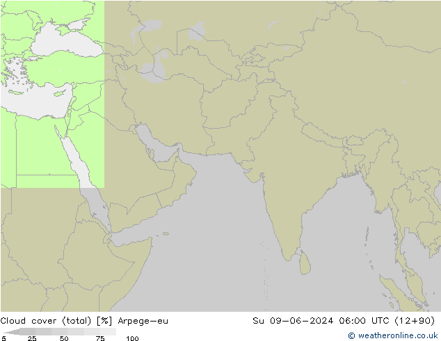 Cloud cover (total) Arpege-eu Su 09.06.2024 06 UTC