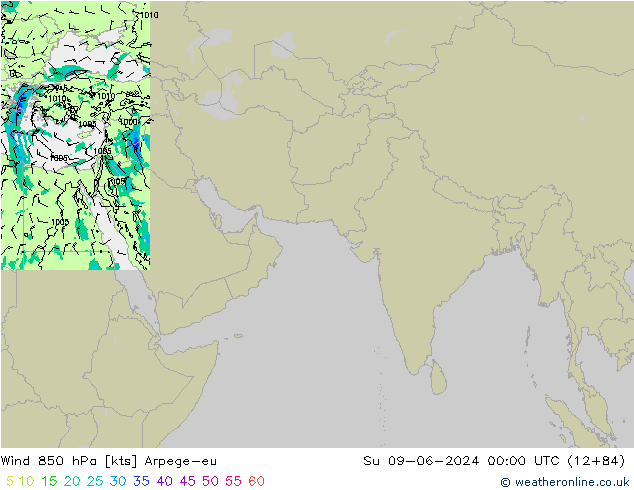 Vento 850 hPa Arpege-eu dom 09.06.2024 00 UTC