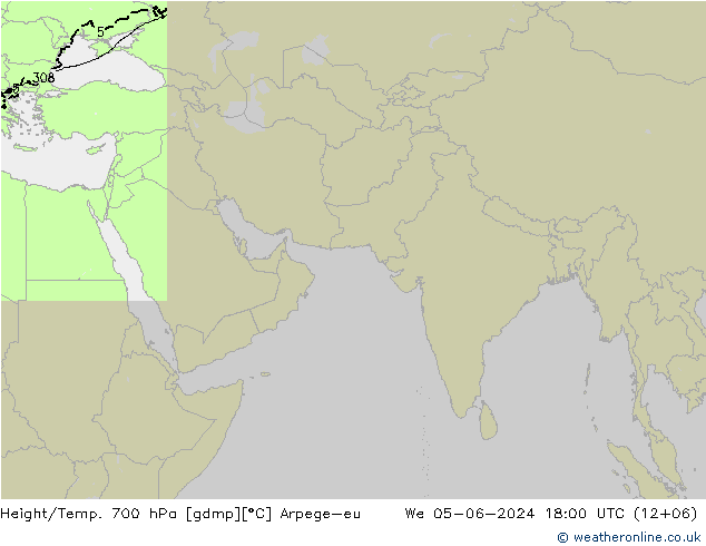 Geop./Temp. 700 hPa Arpege-eu mié 05.06.2024 18 UTC