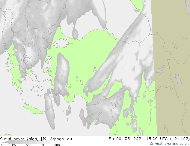 Bulutlar (yüksek) Arpege-eu Paz 09.06.2024 18 UTC