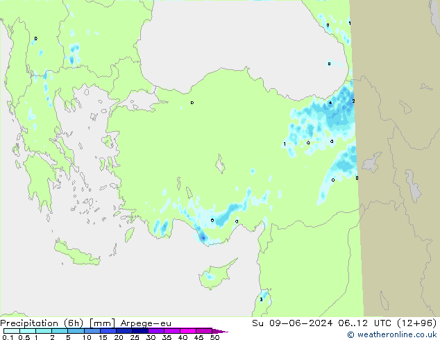 Precipitation (6h) Arpege-eu Su 09.06.2024 12 UTC