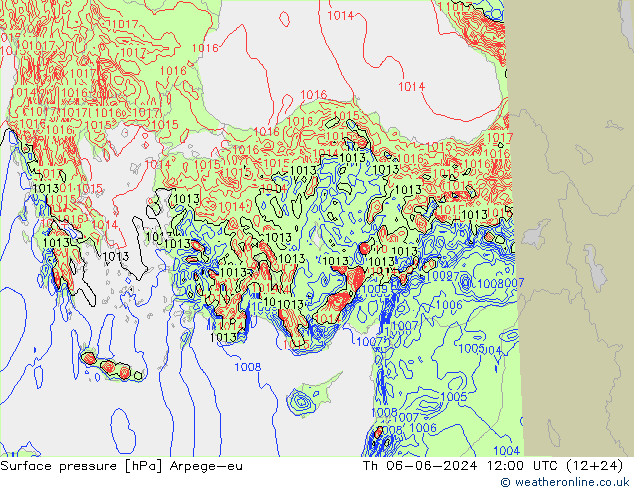 Pressione al suolo Arpege-eu gio 06.06.2024 12 UTC