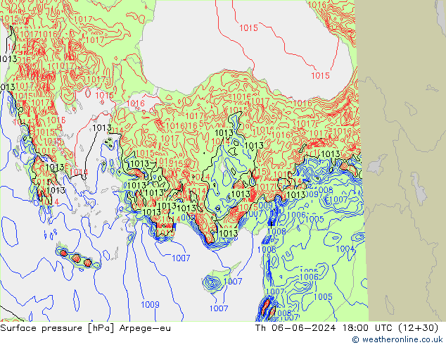 Surface pressure Arpege-eu Th 06.06.2024 18 UTC