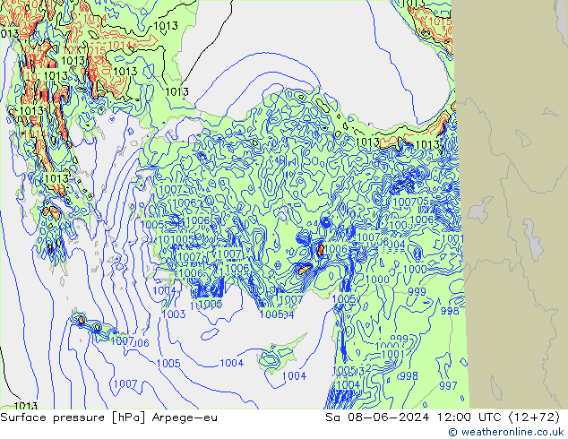 Surface pressure Arpege-eu Sa 08.06.2024 12 UTC