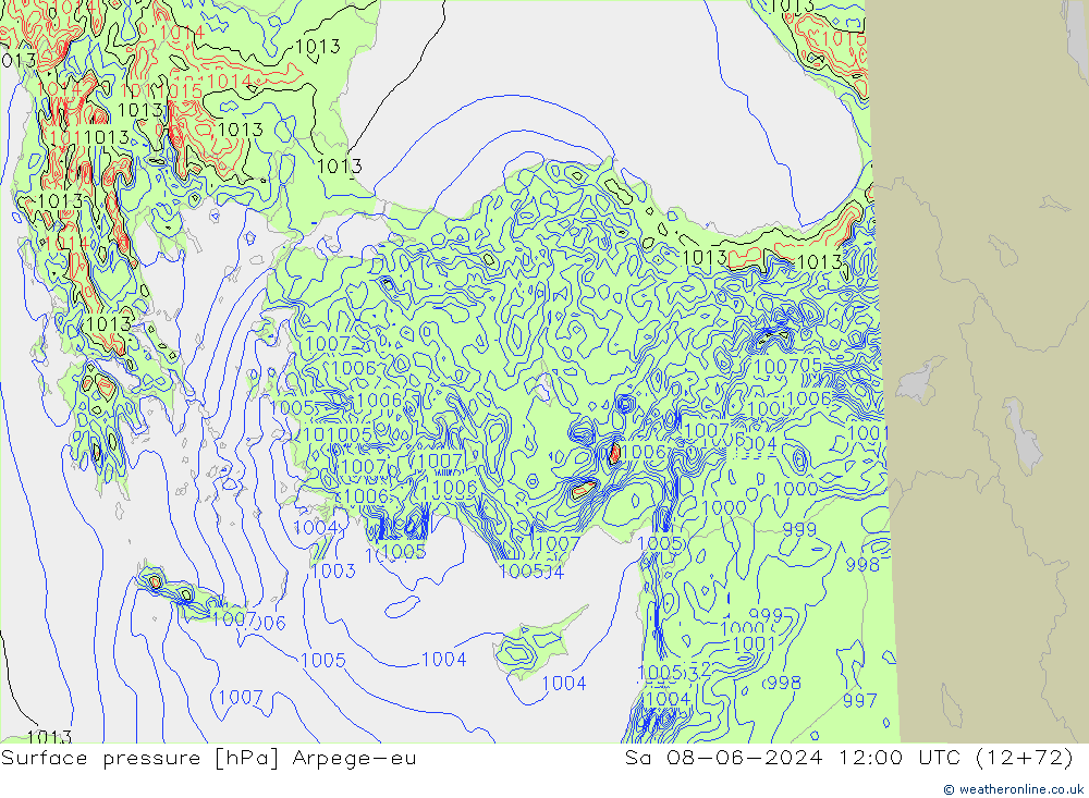 Surface pressure Arpege-eu Sa 08.06.2024 12 UTC