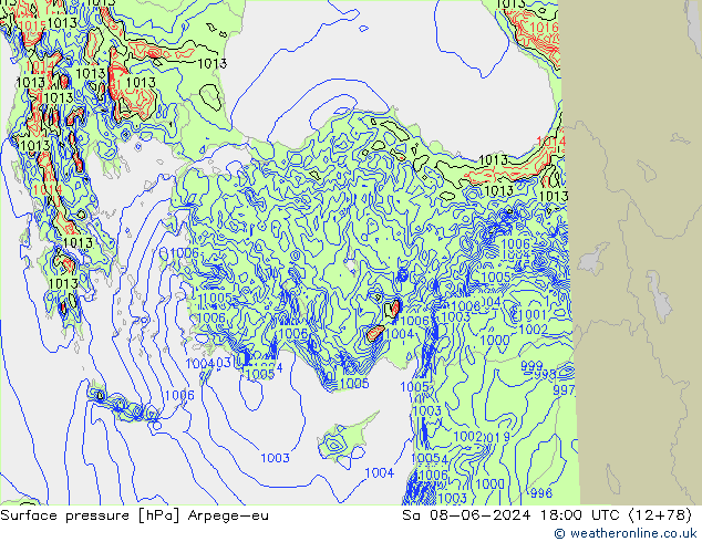 Surface pressure Arpege-eu Sa 08.06.2024 18 UTC