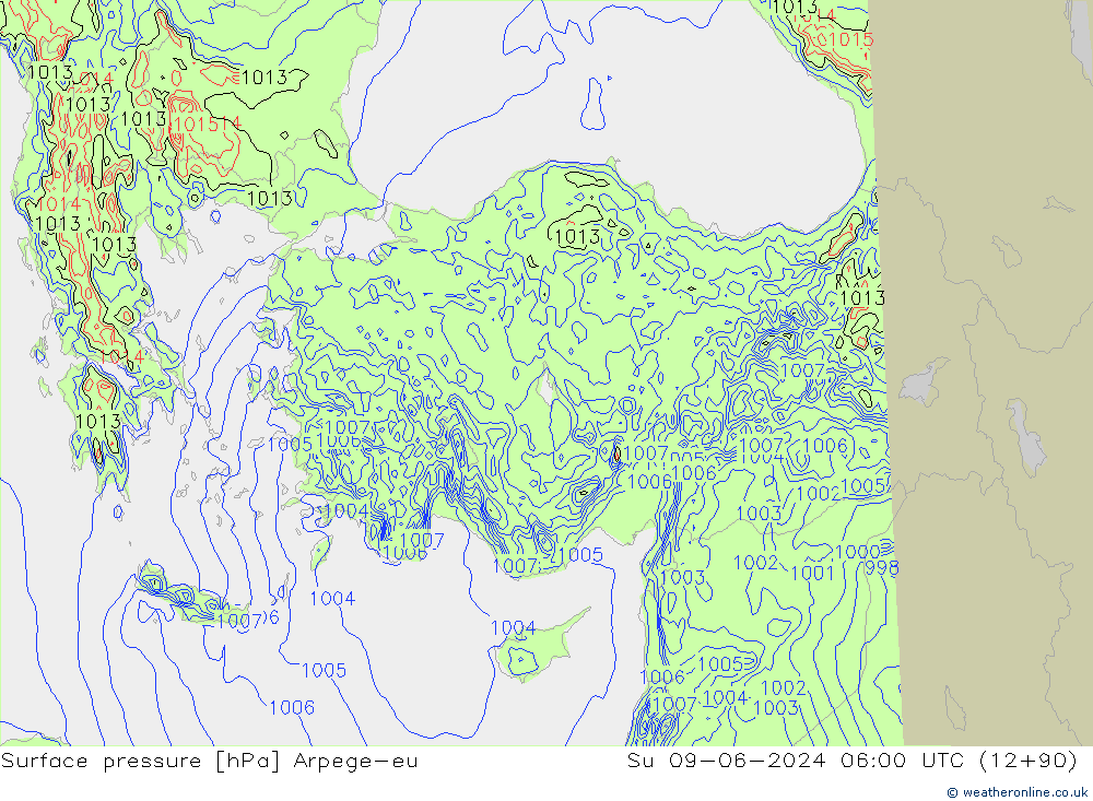 Atmosférický tlak Arpege-eu Ne 09.06.2024 06 UTC